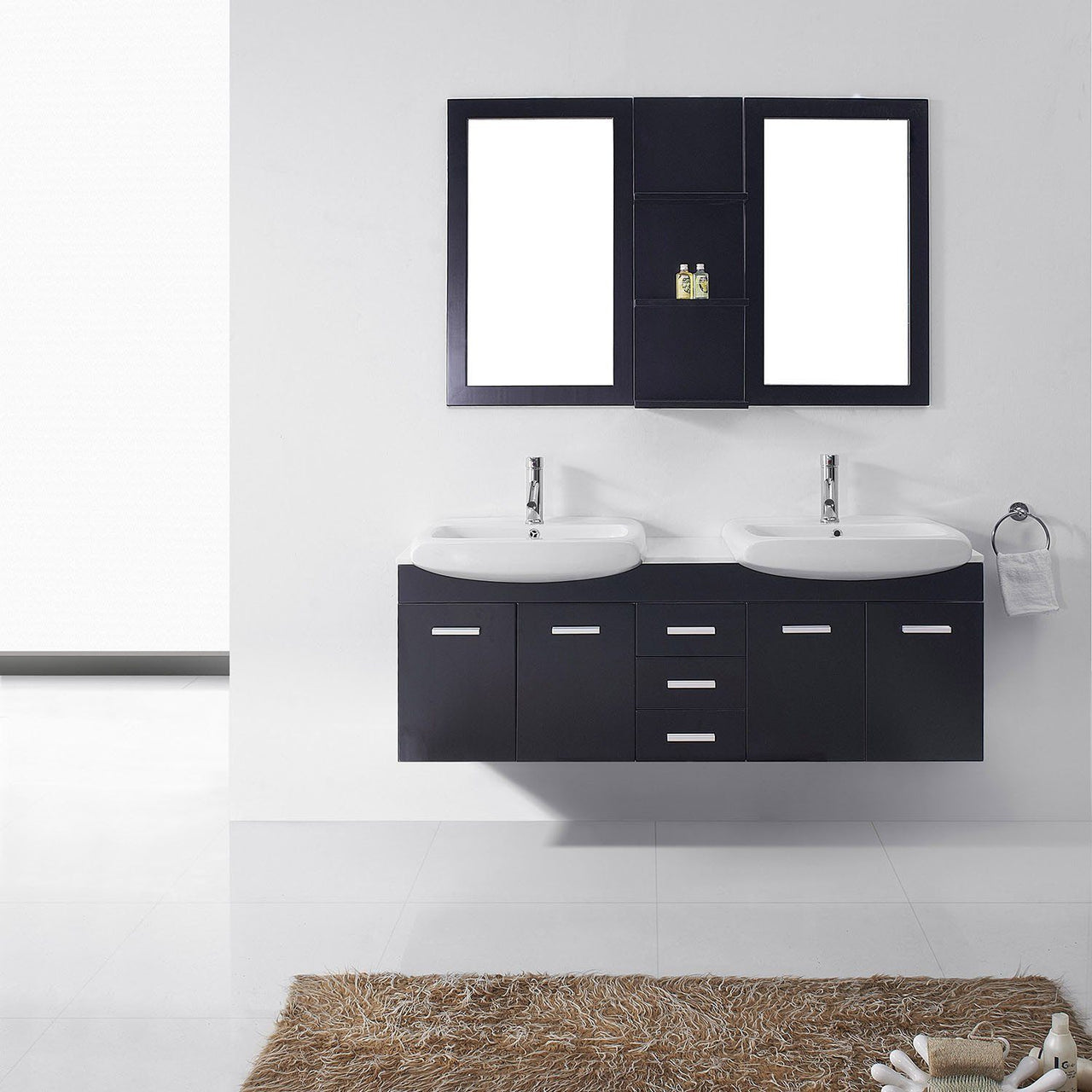 Virtu USA Ophelia 59" Double Square Sink Espresso Top Vanity in Espresso with Polished Chrome Faucet and Mirrors Vanity Virtu USA 