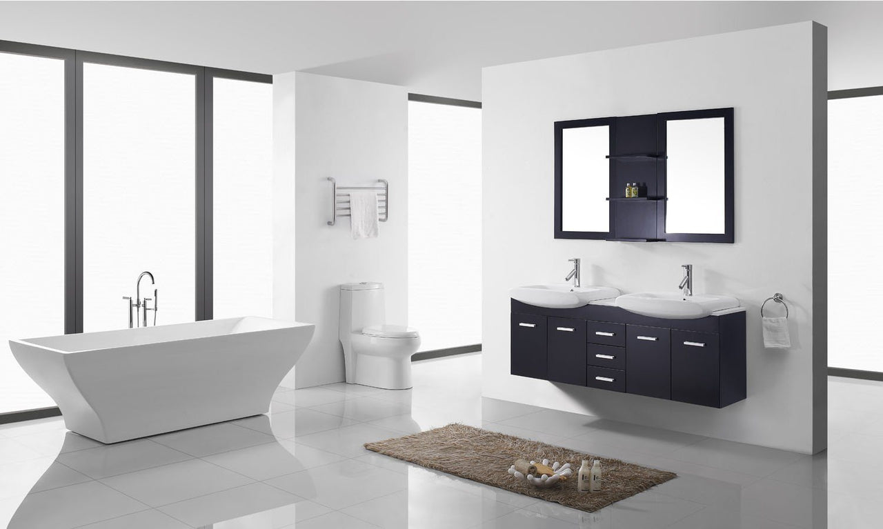 Virtu USA Ophelia 59" Double Square Sink Espresso Top Vanity in Espresso with Polished Chrome Faucet and Mirrors Vanity Virtu USA 