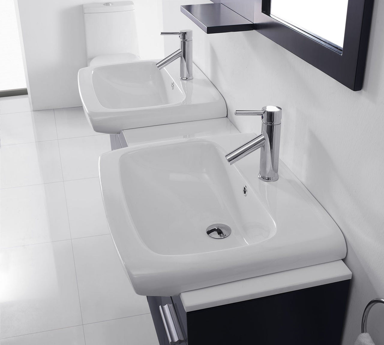 Virtu USA Ophelia 59" Double Square Sink Espresso Top Vanity in Espresso with Polished Chrome Faucet and Mirrors Vanity Virtu USA 
