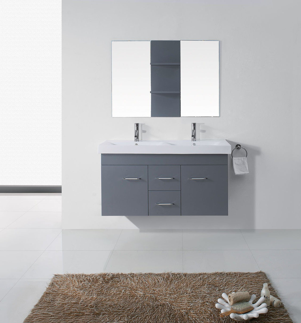 Virtu USA Opal 48" Double Square Sink Grey Top Vanity with Brushed Nickel Faucet and Mirror Vanity Virtu USA 