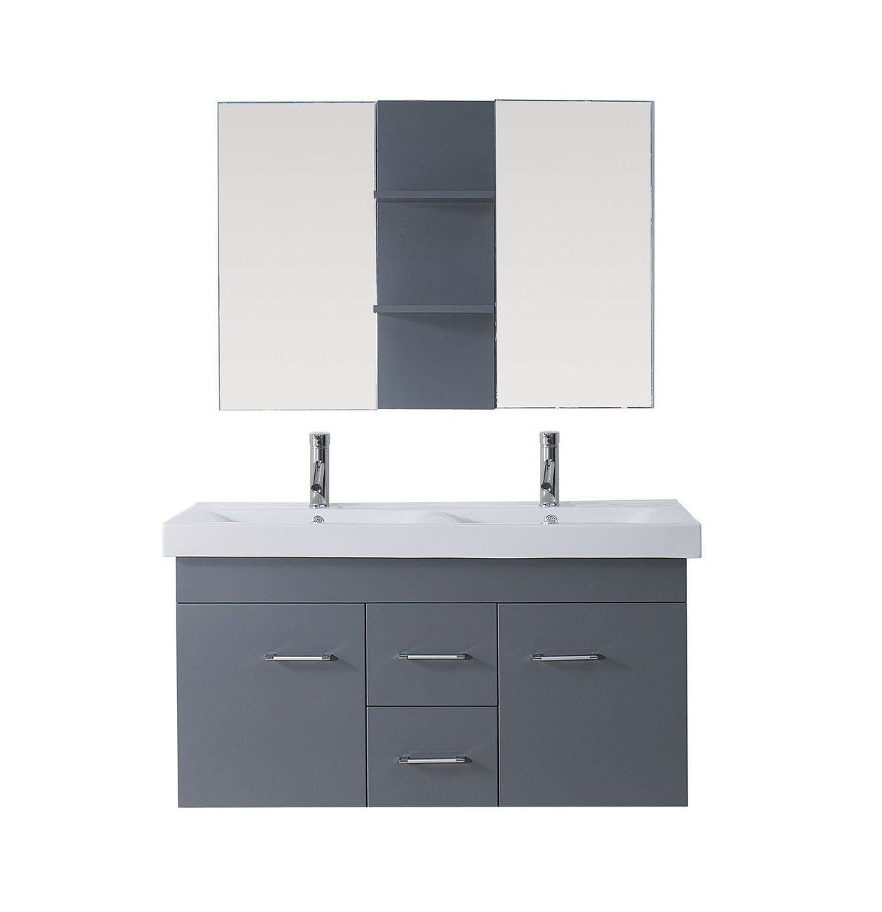 Virtu USA Opal 48" Double Square Sink Grey Top Vanity with Brushed Nickel Faucet and Mirror Vanity Virtu USA 