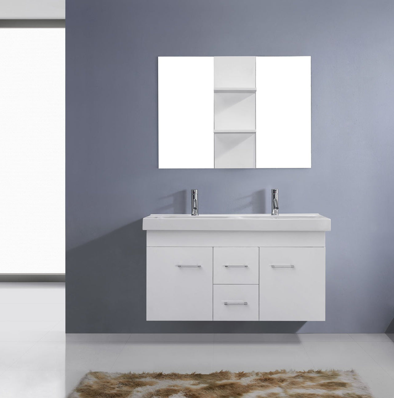 Virtu USA Opal 48" Double Square Sink White Top Vanity in White with Polished Chrome Faucet and Mirror Vanity Virtu USA 