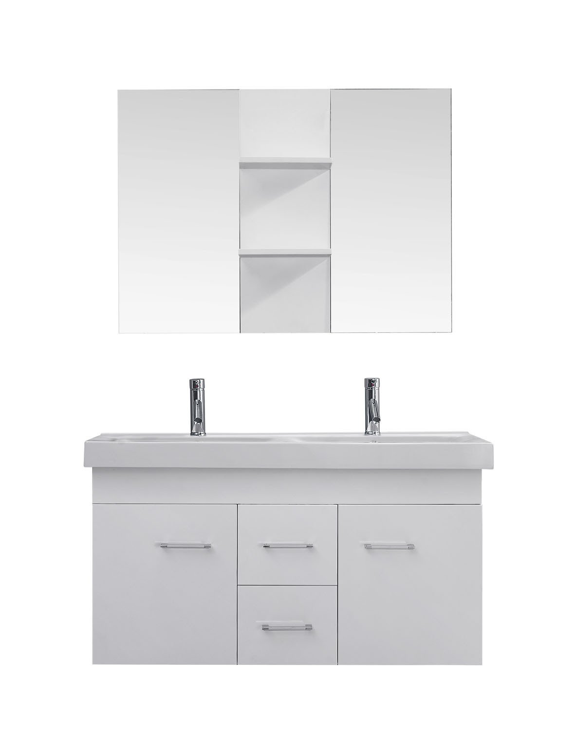 Virtu USA Opal 48" Double Square Sink White Top Vanity in White with Brushed Nickel Faucet and Mirror Vanity Virtu USA 
