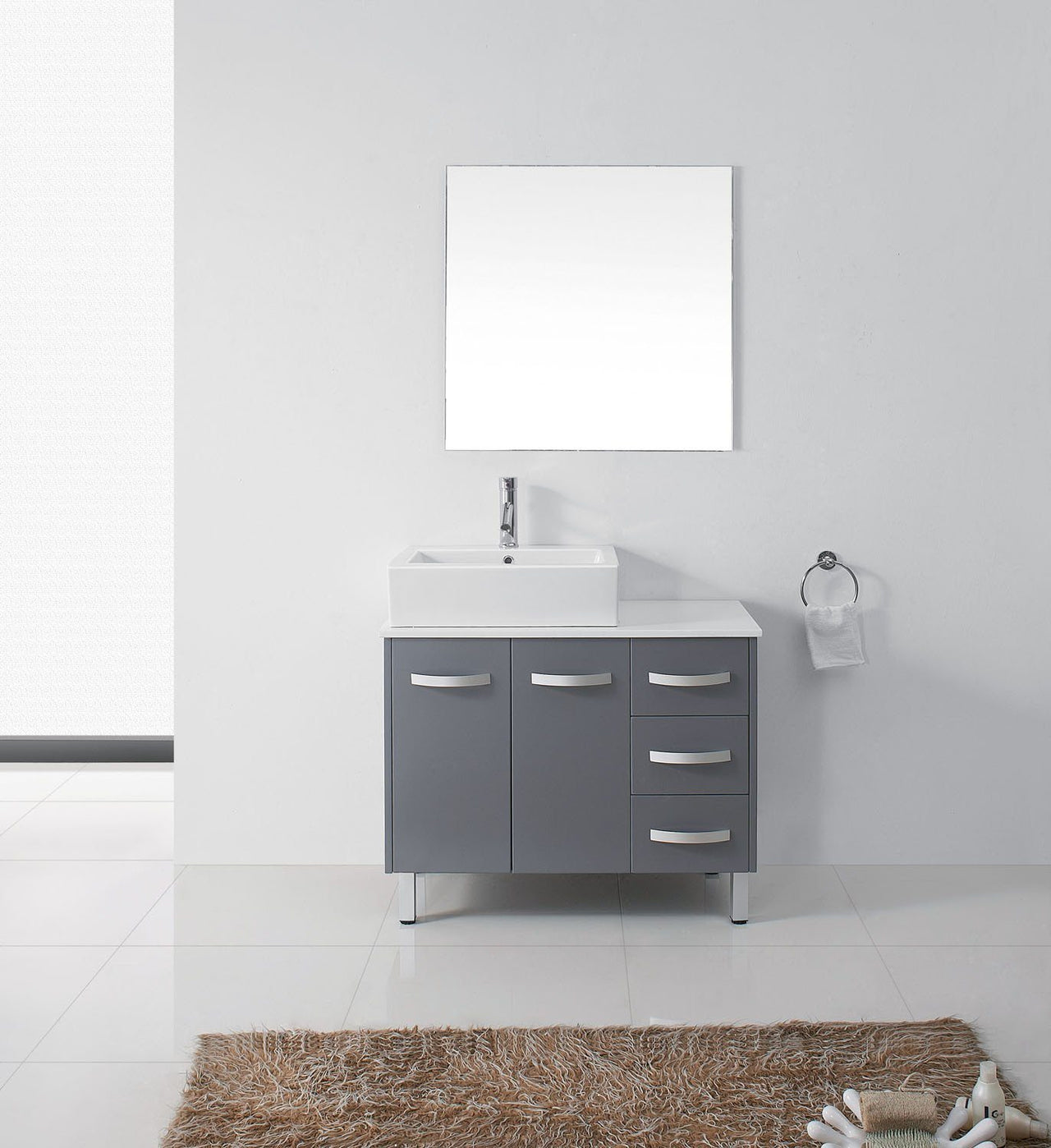 Virtu USA Tilda 36" Single Square Sink Grey Top with Brushed Nickel Faucet and Mirror Vanity Virtu USA 