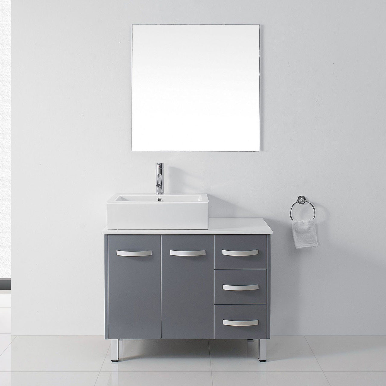 Virtu USA Tilda 36" Single Square Sink Grey Top Vanity in Grey with Polished Chrome Faucet and Mirror Vanity Virtu USA 