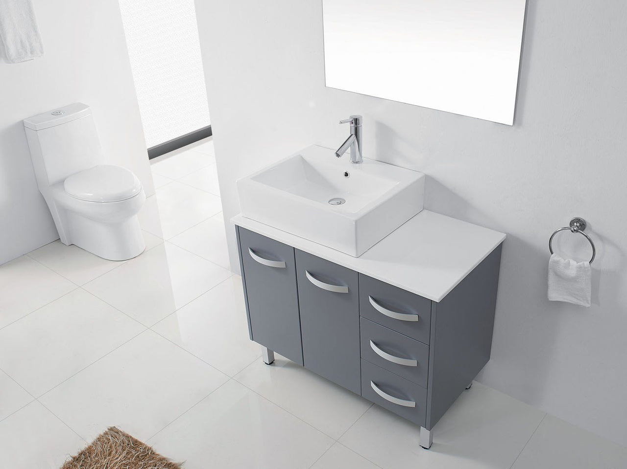 Virtu USA Tilda 36" Single Square Sink Grey Top with Brushed Nickel Faucet and Mirror Vanity Virtu USA 