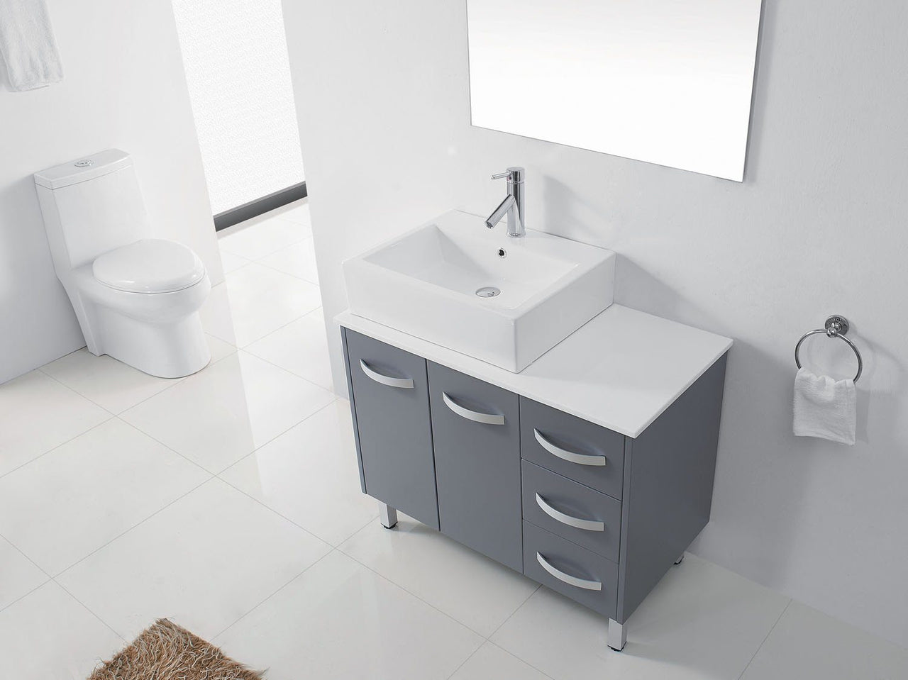 Virtu USA Tilda 36" Single Square Sink Grey Top Vanity in Grey with Polished Chrome Faucet and Mirror Vanity Virtu USA 
