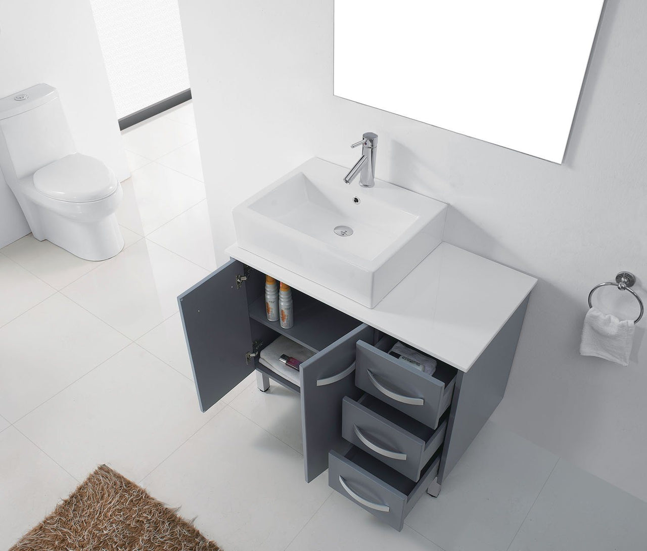 Virtu USA Tilda 36" Single Square Sink Grey Top with Brushed Nickel Faucet and Mirror Vanity Virtu USA 