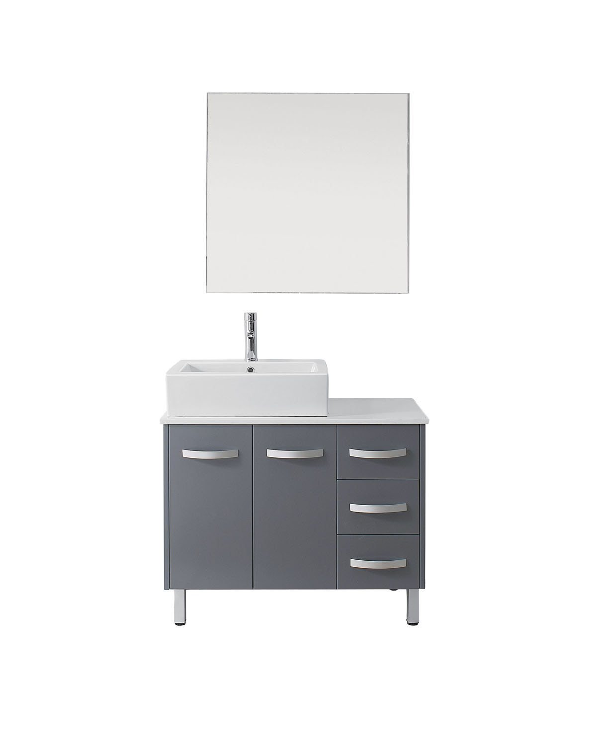 Virtu USA Tilda 36" Single Square Sink Grey Top with Brushed Nickel Faucet and Mirror Vanity Virtu USA 