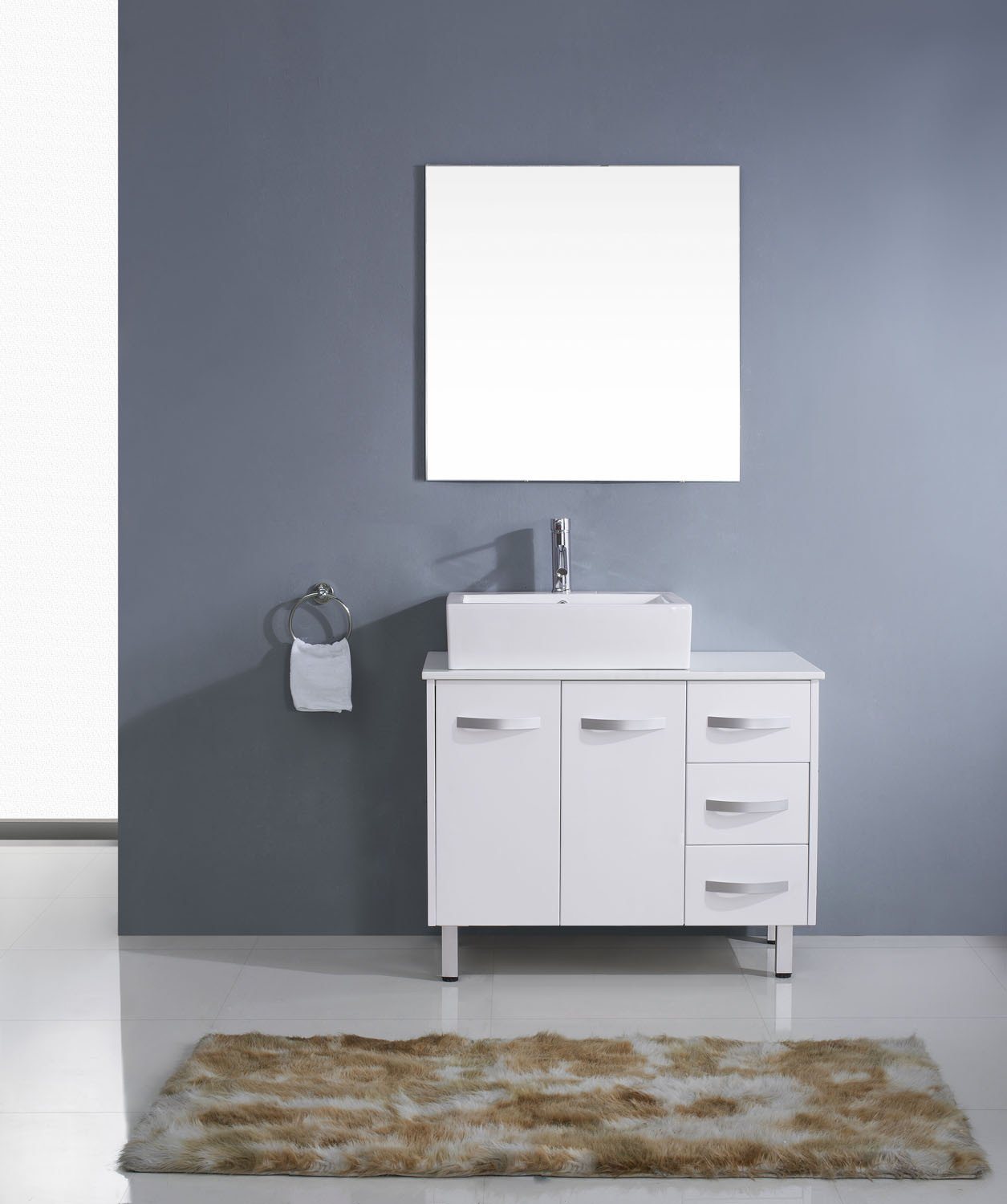 Virtu USA Tilda 36" Single Square Sink White Top with Polished Chrome Faucet and Mirror Vanity Virtu USA 