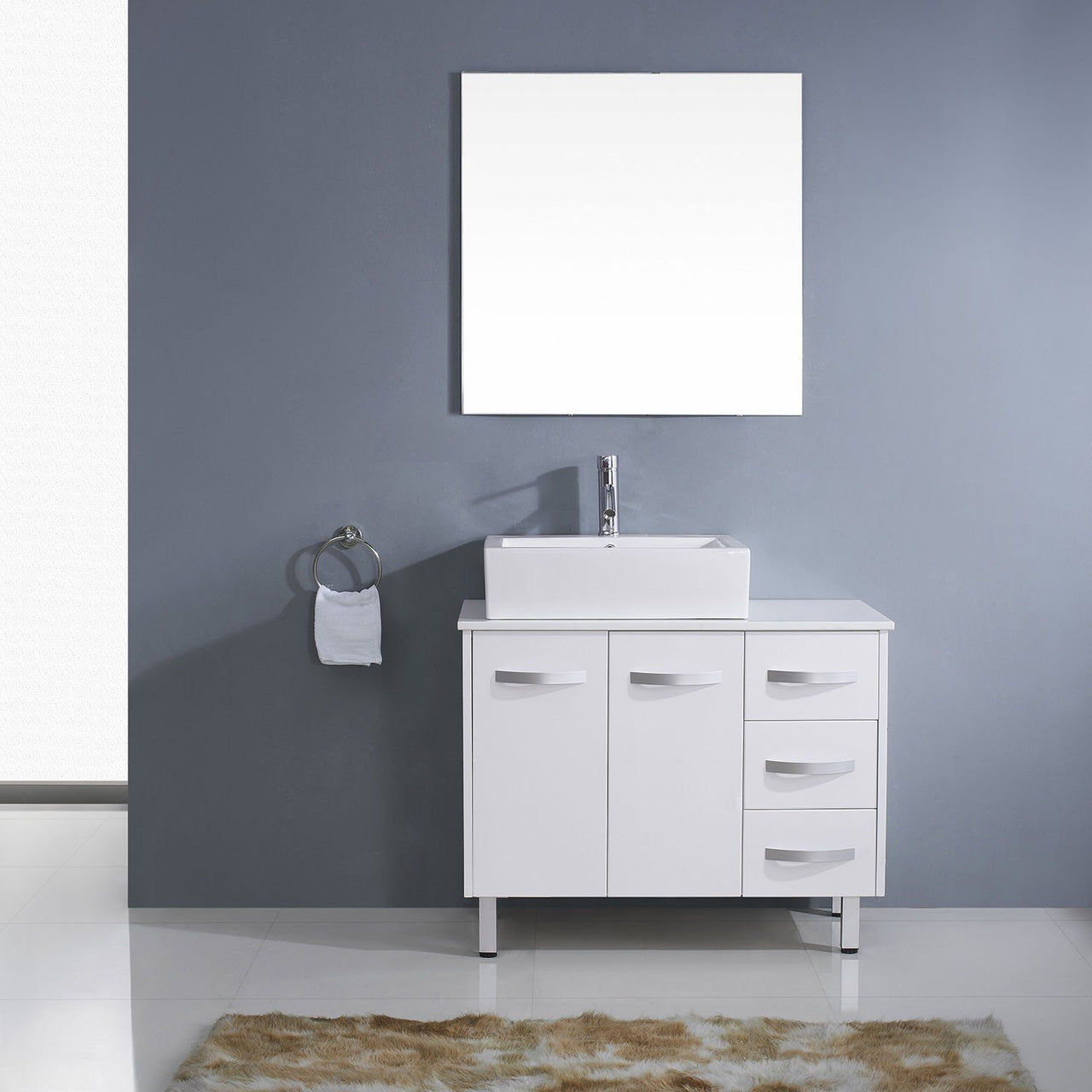 Virtu USA Tilda 36" Single Square Sink White Top with Polished Chrome Faucet and Mirror Vanity Virtu USA 