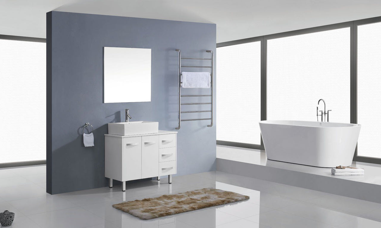Virtu USA Tilda 36" Single Square Sink White Top with Polished Chrome Faucet and Mirror Vanity Virtu USA 