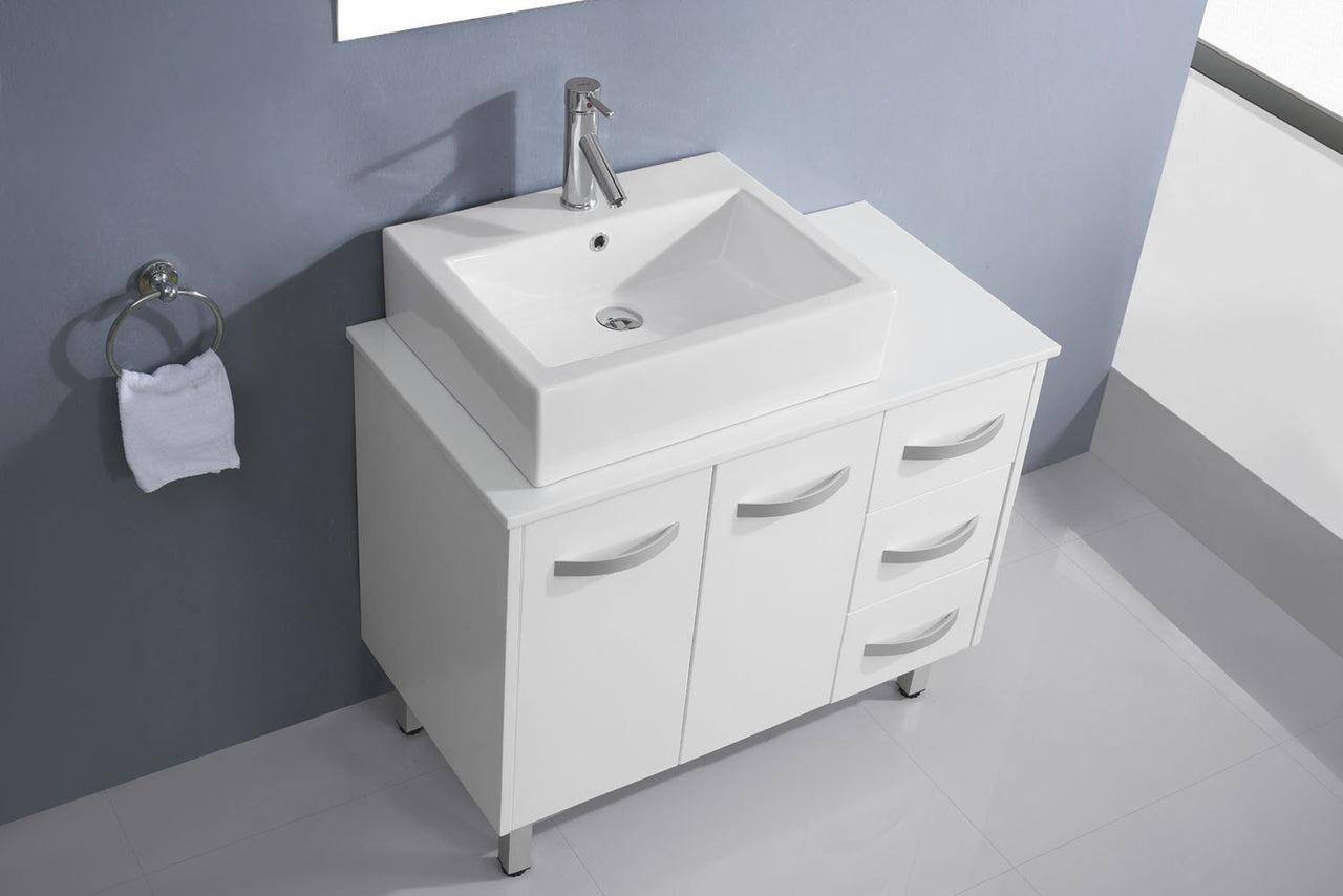 Virtu USA Tilda 36" Single Square Sink White Top with Polished Chrome Faucet and Mirror Vanity Virtu USA 