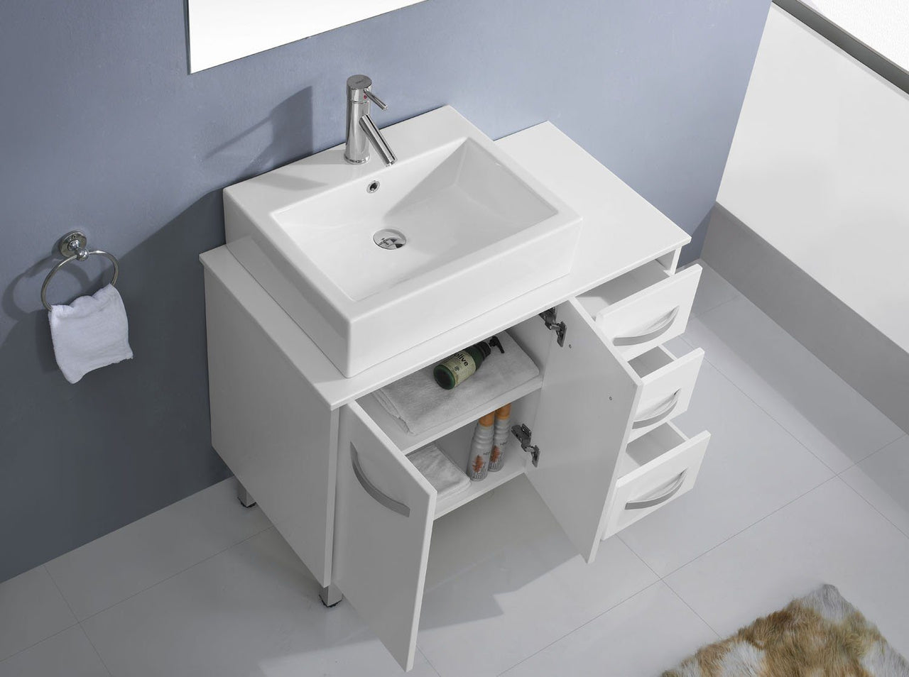 Virtu USA Tilda 36" Single Square Sink White Top with Polished Chrome Faucet and Mirror Vanity Virtu USA 