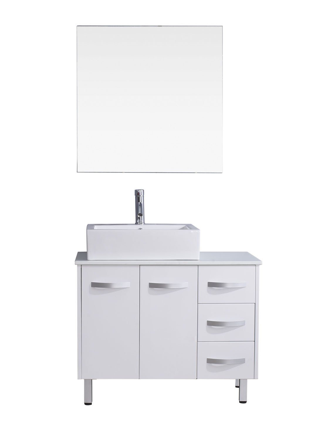 Virtu USA Tilda 36" Single Square Sink White Top with Polished Chrome Faucet and Mirror Vanity Virtu USA 