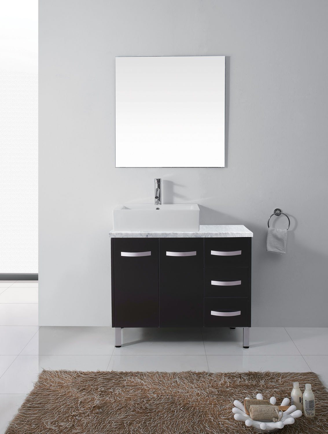 Virtu USA Tilda 36" Single Square Sink Espresso Top Vanity in Espresso with Brushed Nickel Faucet and Mirror Vanity Virtu USA 