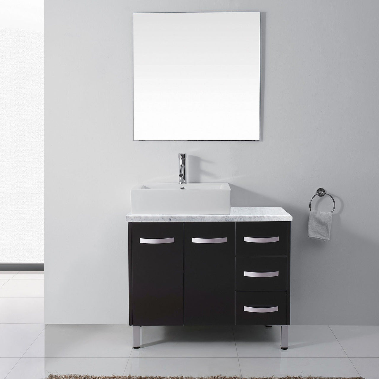 Virtu USA Tilda 36" Single Square Sink Espresso Top Vanity in Espresso with Brushed Nickel Faucet and Mirror Vanity Virtu USA 