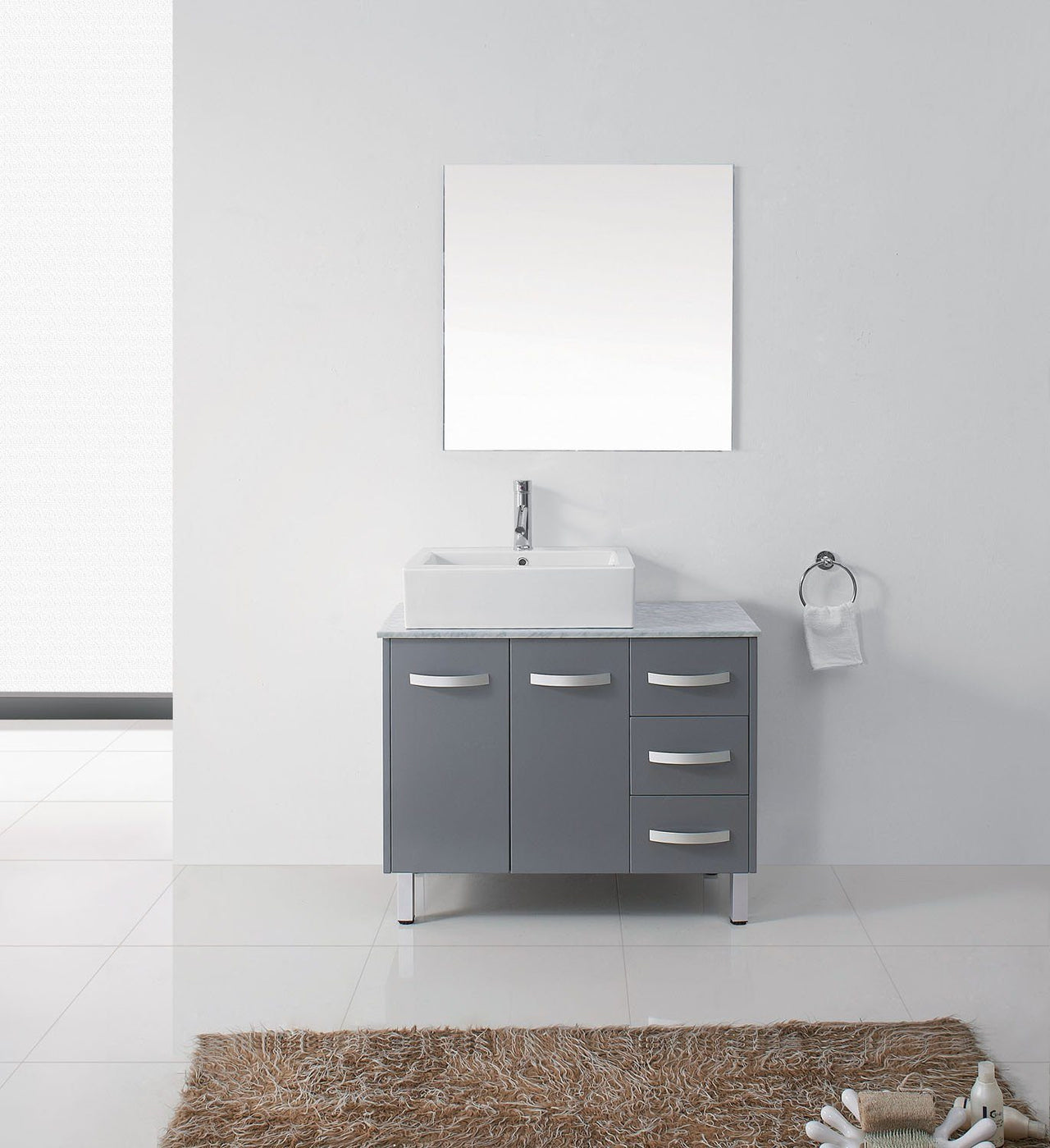 Virtu USA Tilda 36" Single Square Sink Grey Top with Brushed Nickel Faucet and Mirror Vanity Virtu USA 