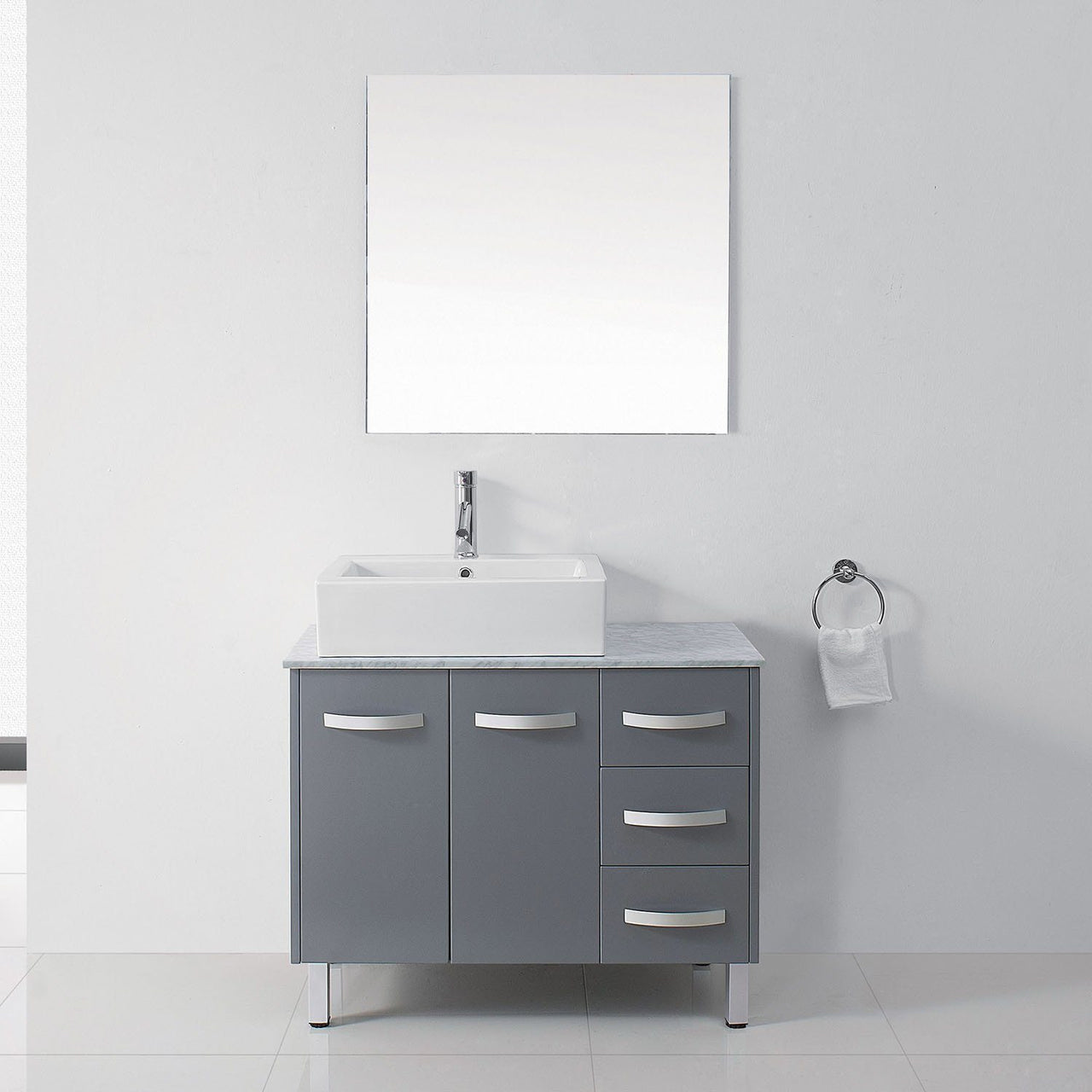 Virtu USA Tilda 36" Single Square Sink Grey Top with Brushed Nickel Faucet and Mirror Vanity Virtu USA 