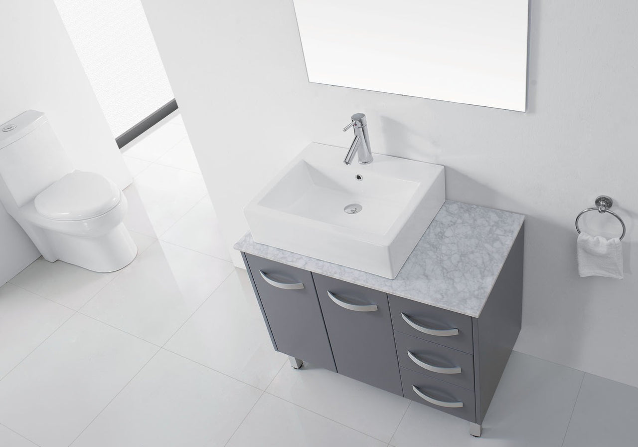 Virtu USA Tilda 36" Single Square Sink Grey Top with Brushed Nickel Faucet and Mirror Vanity Virtu USA 