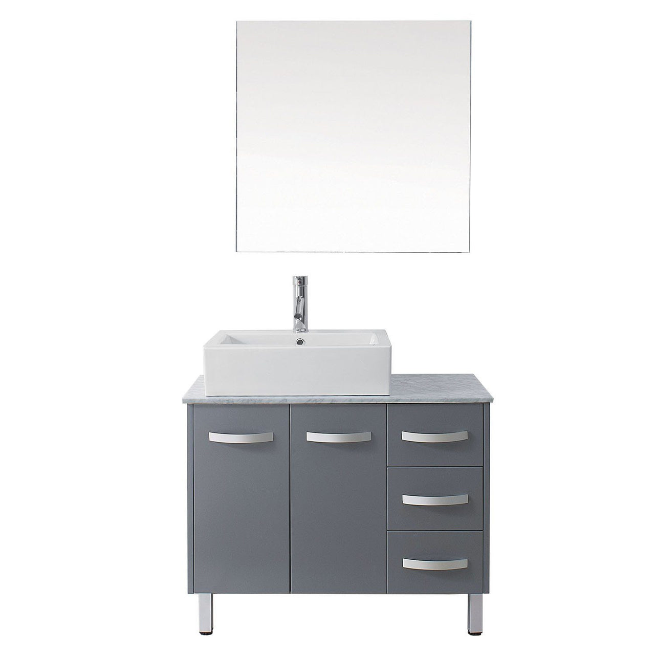 Virtu USA Tilda 36" Single Square Sink Grey Top Vanity in Grey with Polished Chrome Faucet and Mirror Vanity Virtu USA 