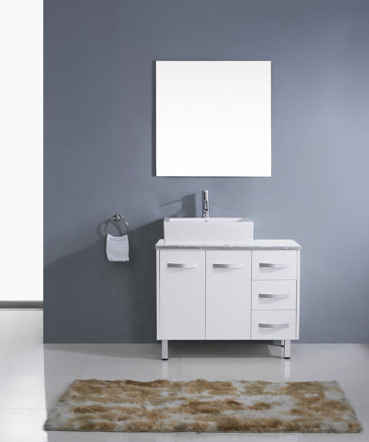 Virtu USA Tilda 36" Single Square Sink White Top Vanity in White with Brushed Nickel Faucet and Mirror Vanity Virtu USA 