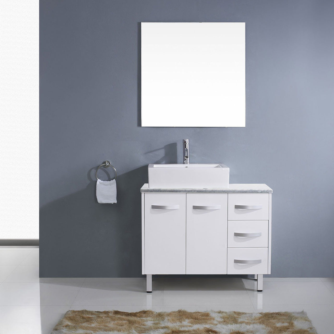Virtu USA Tilda 36" Single Square Sink White Top Vanity in White with Brushed Nickel Faucet and Mirror Vanity Virtu USA 