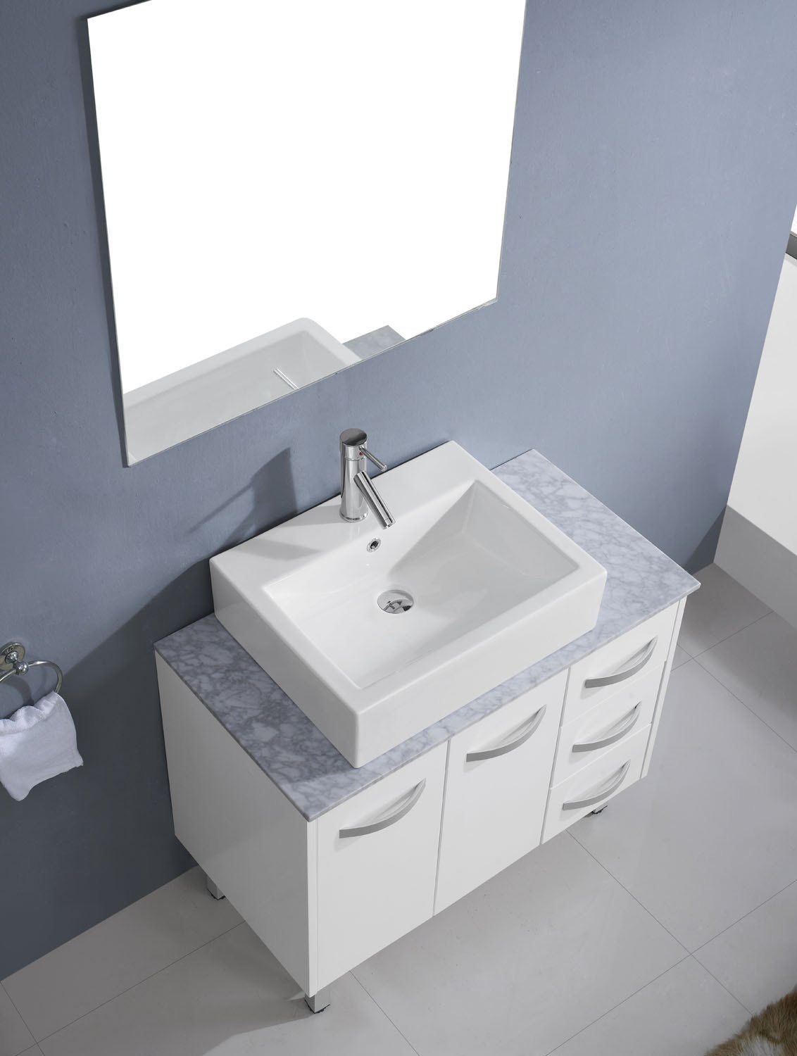 Virtu USA Tilda 36" Single Square Sink White Top Vanity in White with Polished Chrome Faucet and Mirror Vanity Virtu USA 