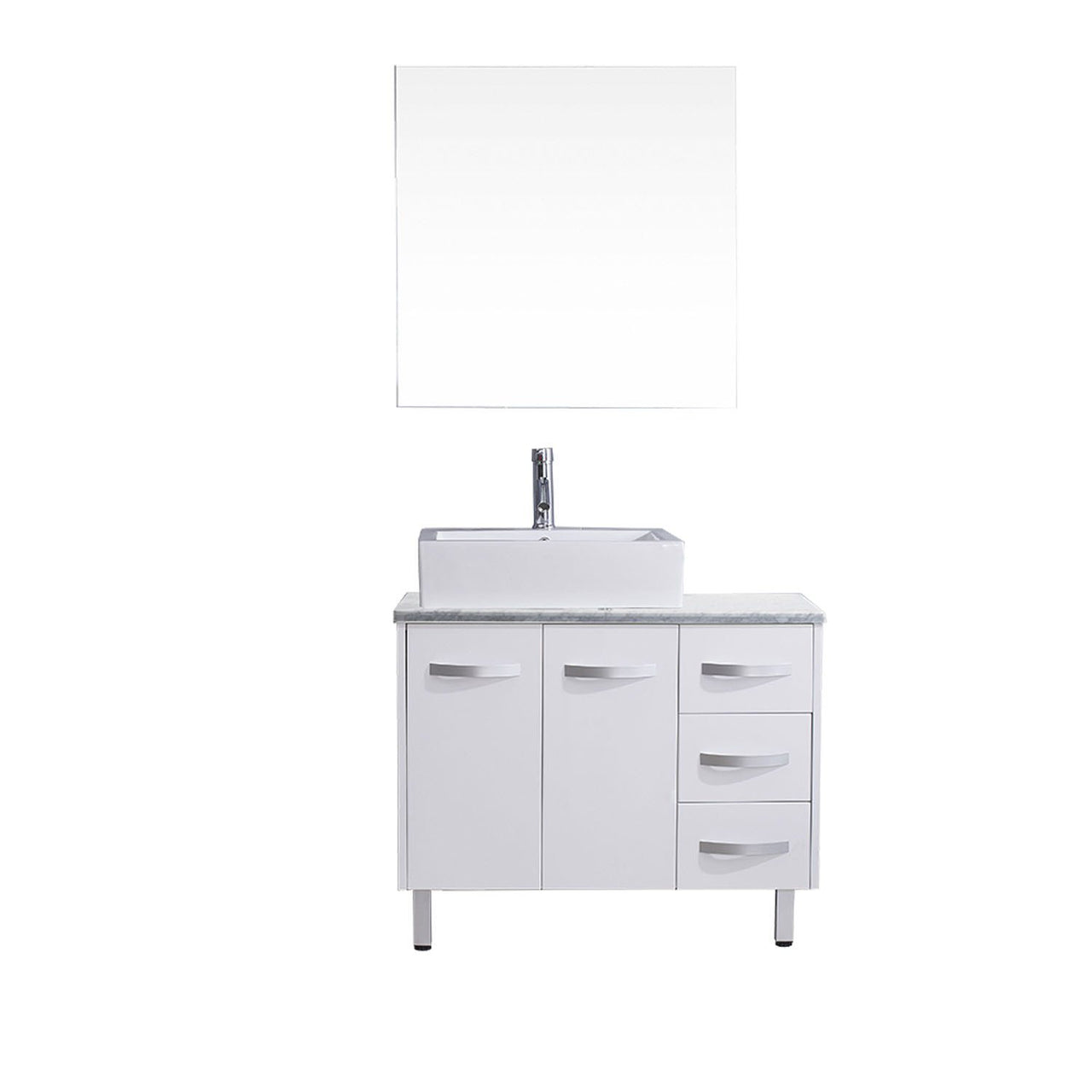 Virtu USA Tilda 36" Single Square Sink White Top Vanity in White with Brushed Nickel Faucet and Mirror Vanity Virtu USA 