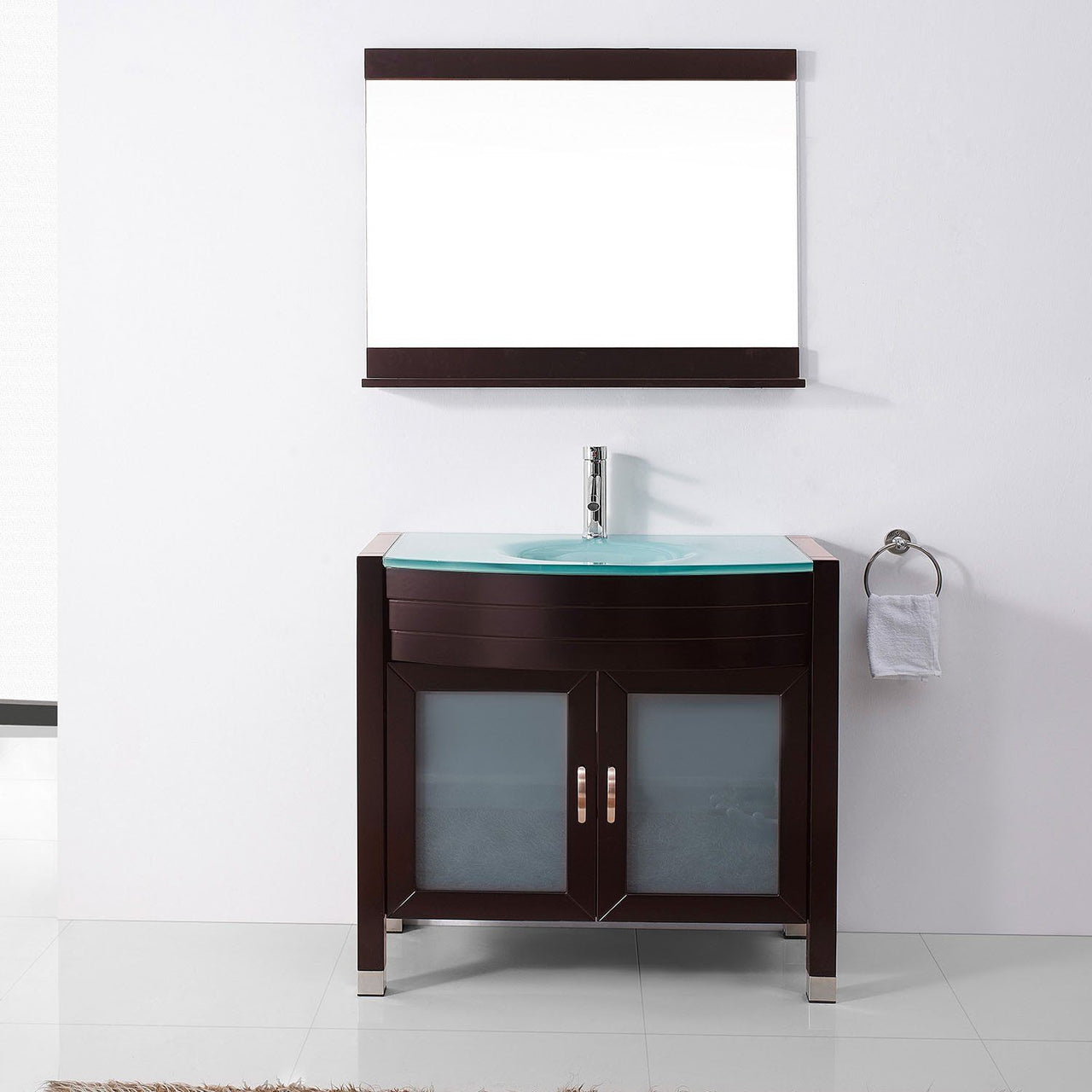 Virtu USA Ava 36" Single Round Sink Espresso Top Vanity with Brushed Nickel Faucet and Mirror Vanity Virtu USA 