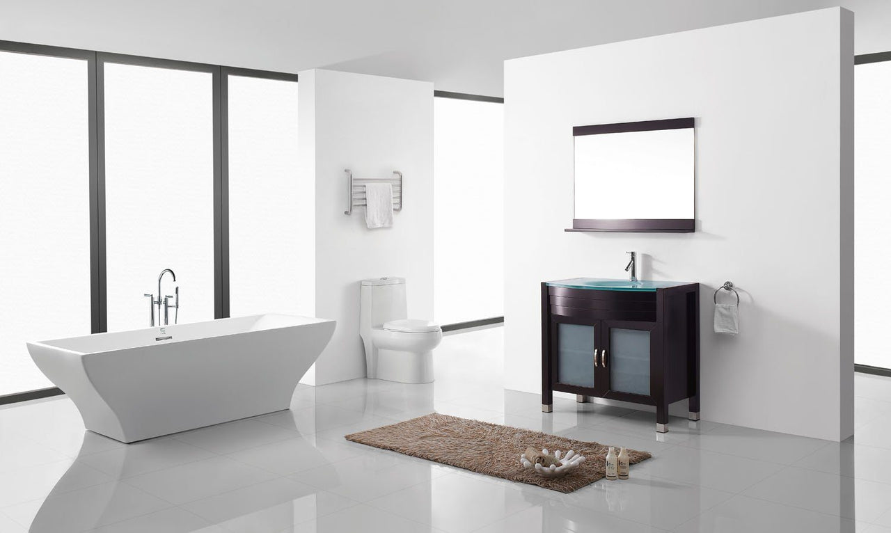 Virtu USA Ava 36" Single Round Sink Espresso Top Vanity with Polished Chrome Faucet and Mirror Vanity Virtu USA 
