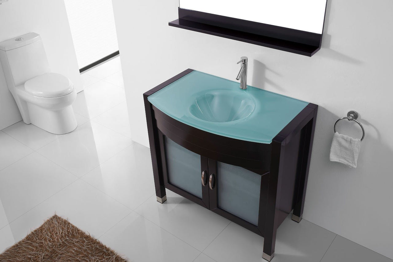 Virtu USA Ava 36" Single Round Sink Espresso Top Vanity with Brushed Nickel Faucet and Mirror Vanity Virtu USA 