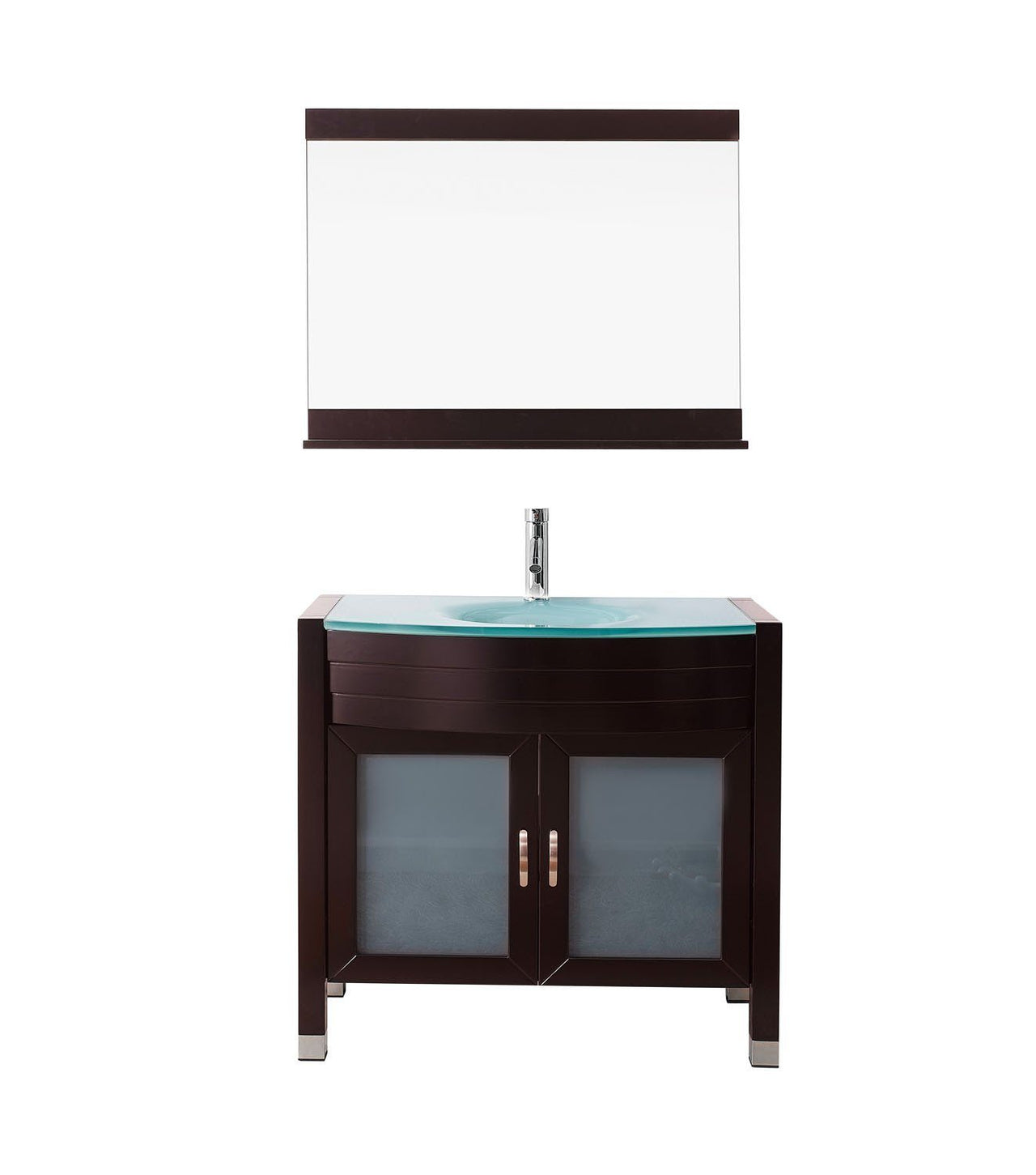 Virtu USA Ava 36" Single Round Sink Espresso Top Vanity with Brushed Nickel Faucet and Mirror Vanity Virtu USA 