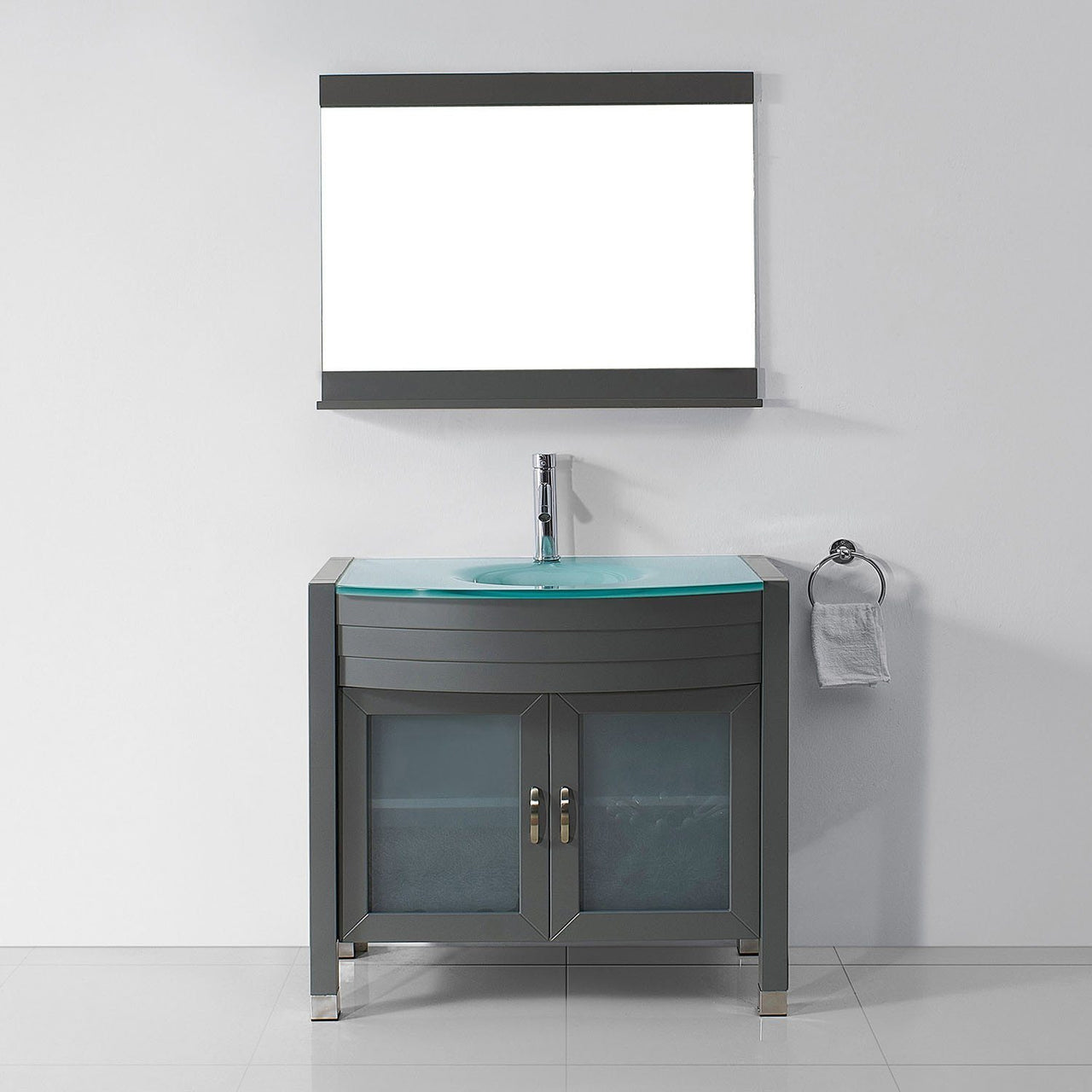 Virtu USA Ava 36" Single Round Sink Grey Top Vanity in Grey with Brushed Nickel Faucet and Mirror Vanity Virtu USA 