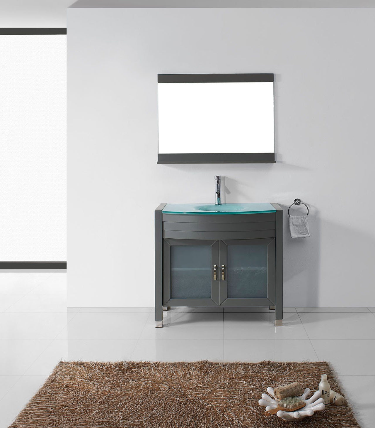 Virtu USA Ava 36" Single Round Sink Grey Top Vanity in Grey with Brushed Nickel Faucet and Mirror Vanity Virtu USA 