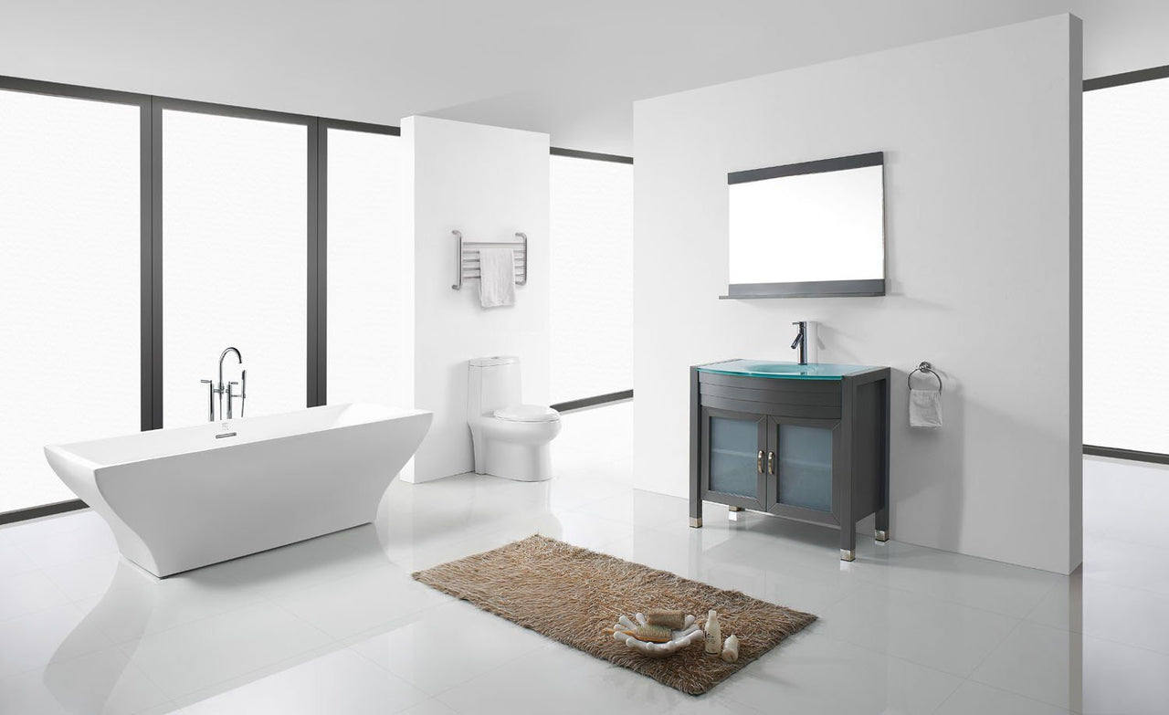 Virtu USA Ava 36" Single Round Sink Grey Top Vanity in Grey with Brushed Nickel Faucet and Mirror Vanity Virtu USA 