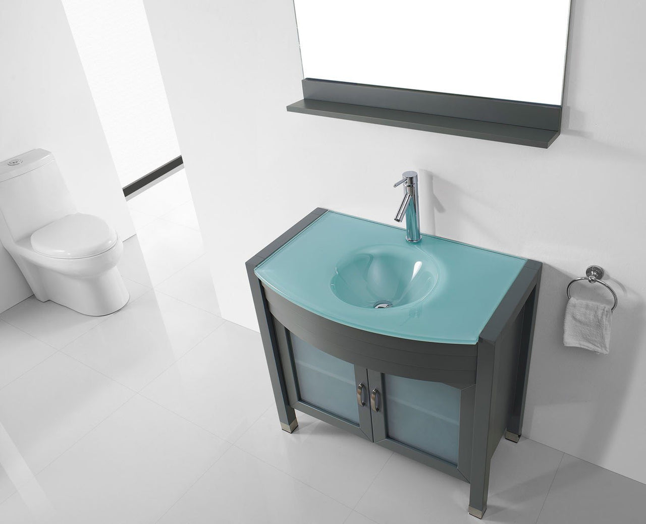 Virtu USA Ava 36" Single Round Sink Grey Top Vanity in Grey with Polished Chrome Faucet and Mirror Vanity Virtu USA 