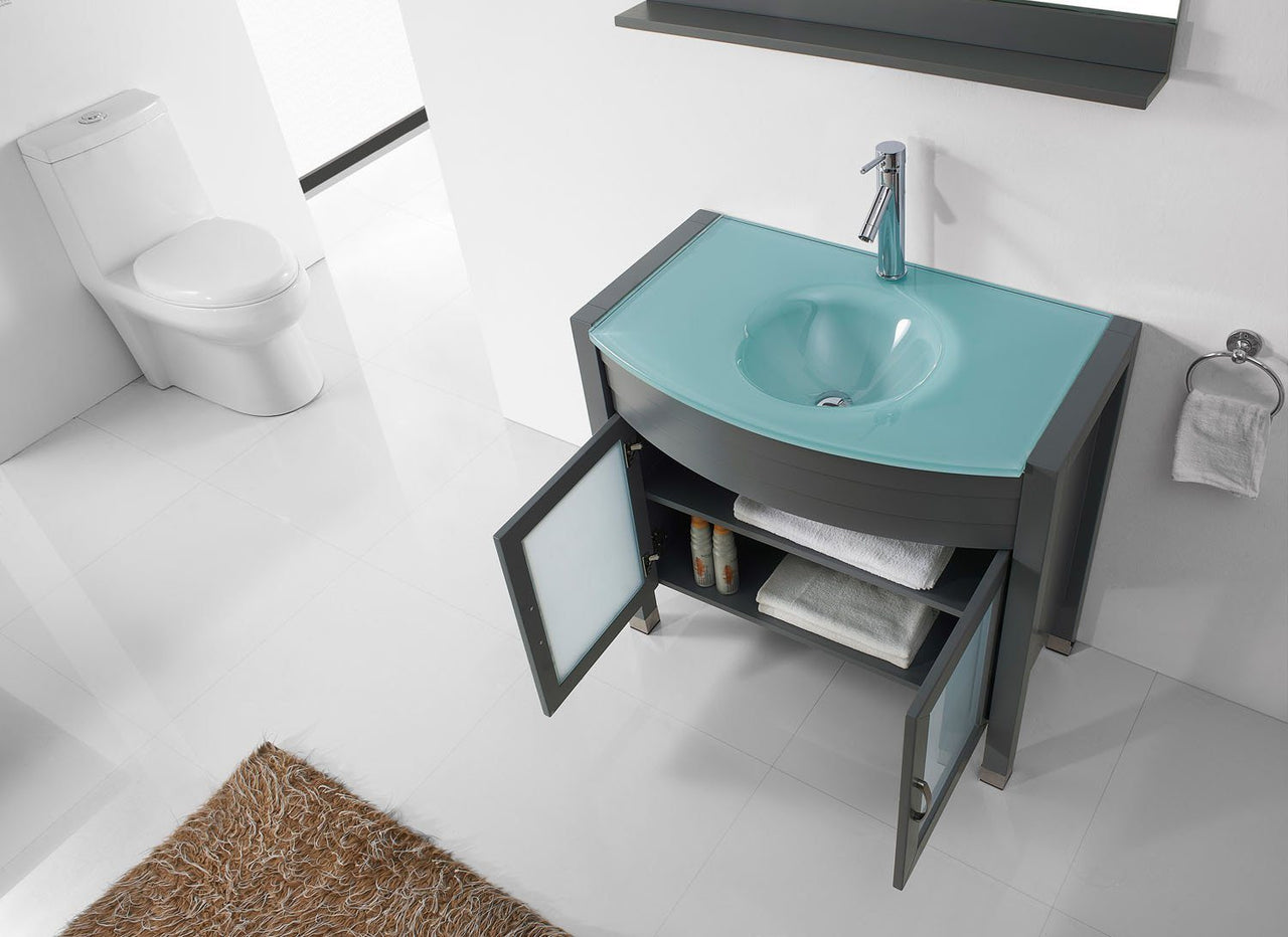 Virtu USA Ava 36" Single Round Sink Grey Top Vanity in Grey with Brushed Nickel Faucet and Mirror Vanity Virtu USA 