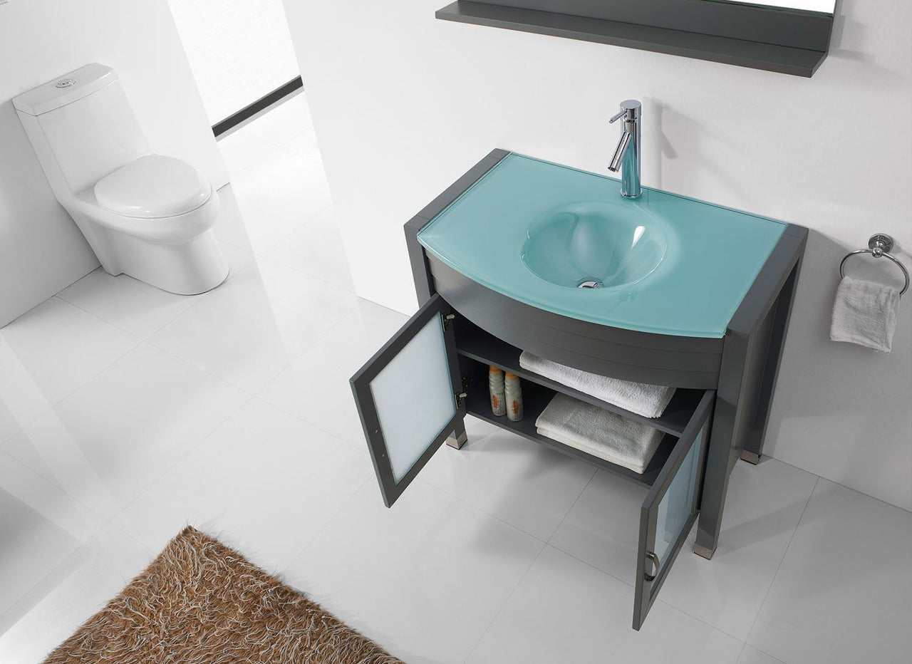 Virtu USA Ava 36" Single Round Sink Grey Top Vanity in Grey with Polished Chrome Faucet and Mirror Vanity Virtu USA 