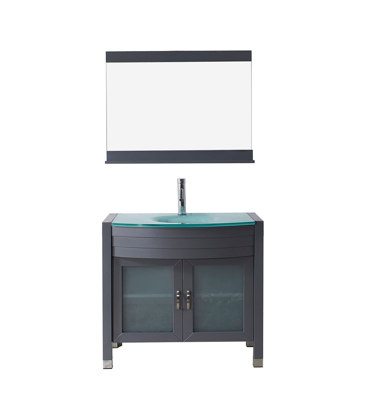 Virtu USA Ava 36" Single Round Sink Grey Top Vanity in Grey with Brushed Nickel Faucet and Mirror Vanity Virtu USA 