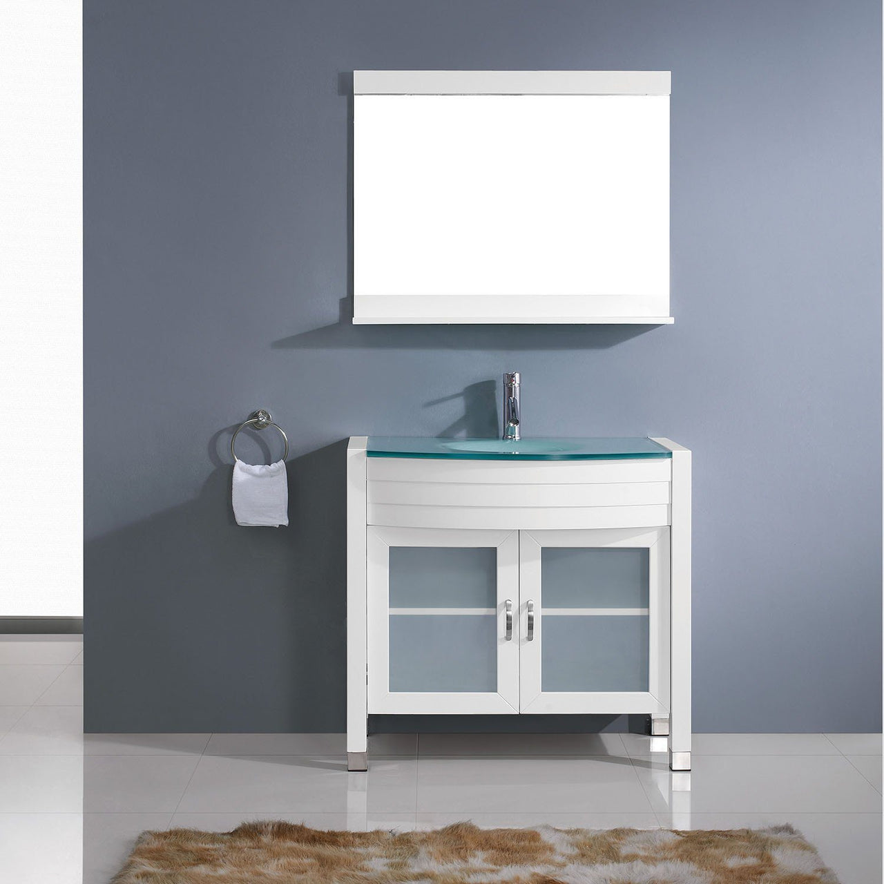 Virtu USA Ava 36" Single Round Sink White Top Vanity in White with Brushed Nickel Faucet and Mirror Vanity Virtu USA 