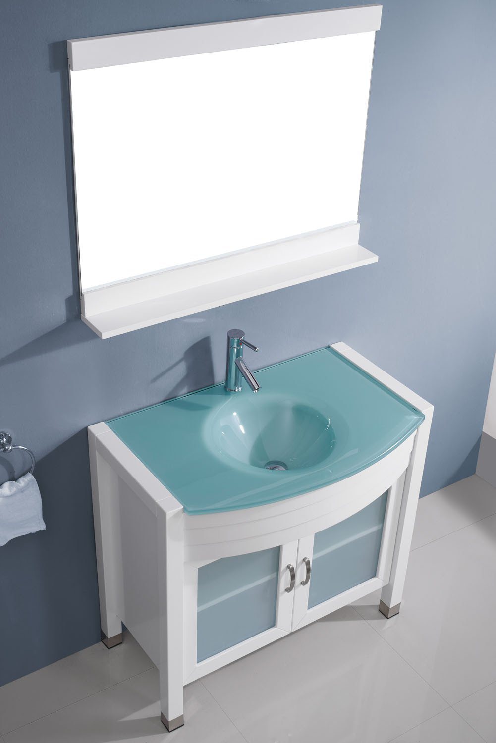 Virtu USA Ava 36" Single Round Sink White Top Vanity in White with Polished Chrome Faucet and Mirror Vanity Virtu USA 