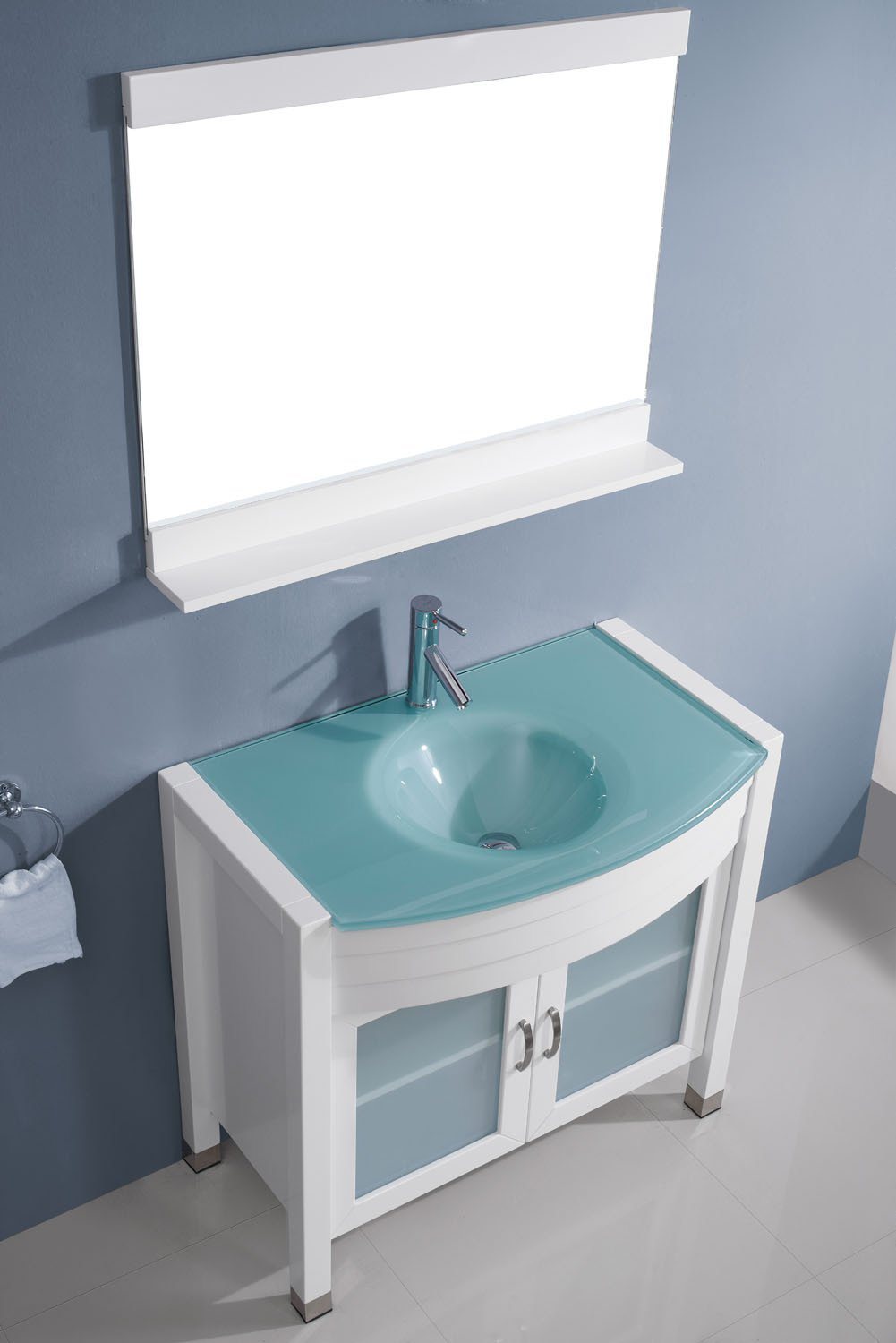 Virtu USA Ava 36" Single Round Sink White Top Vanity in White with Brushed Nickel Faucet and Mirror Vanity Virtu USA 