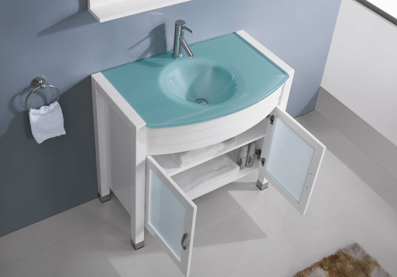 Virtu USA Ava 36" Single Round Sink White Top Vanity in White with Polished Chrome Faucet and Mirror Vanity Virtu USA 