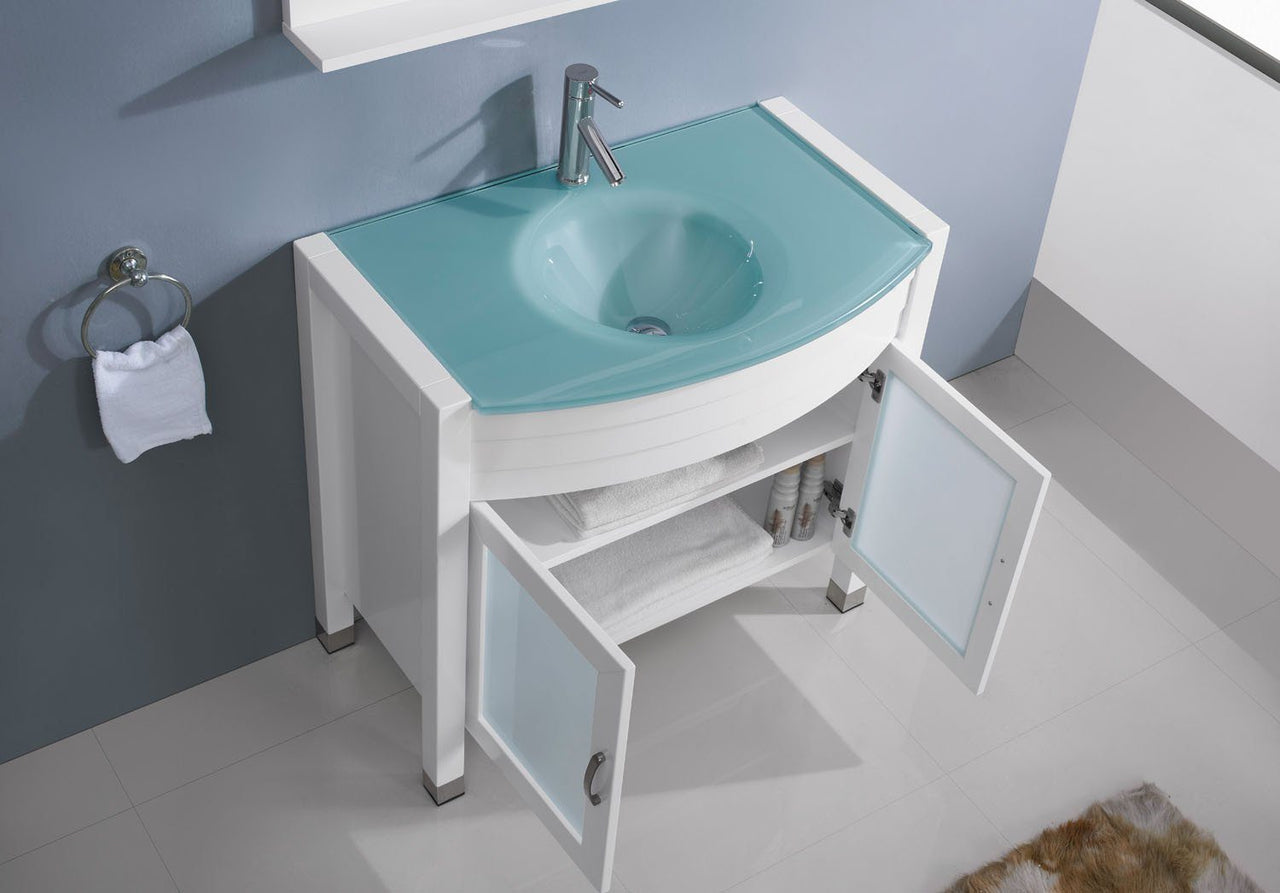 Virtu USA Ava 36" Single Round Sink White Top Vanity in White with Brushed Nickel Faucet and Mirror Vanity Virtu USA 