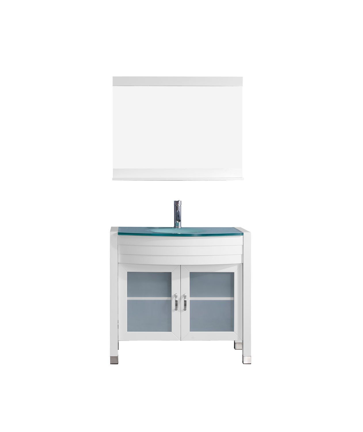 Virtu USA Ava 36" Single Round Sink White Top Vanity in White with Brushed Nickel Faucet and Mirror Vanity Virtu USA 