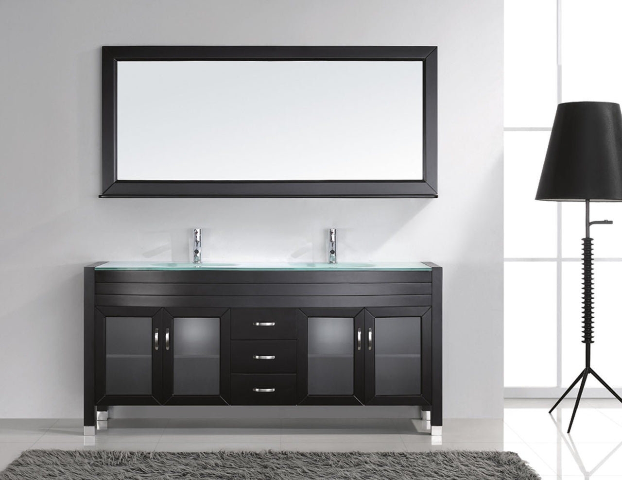 Virtu USA Ava 71" Double Round Sink Espresso Top Vanity with Polished Chrome Faucet and Mirror Vanity Virtu USA 