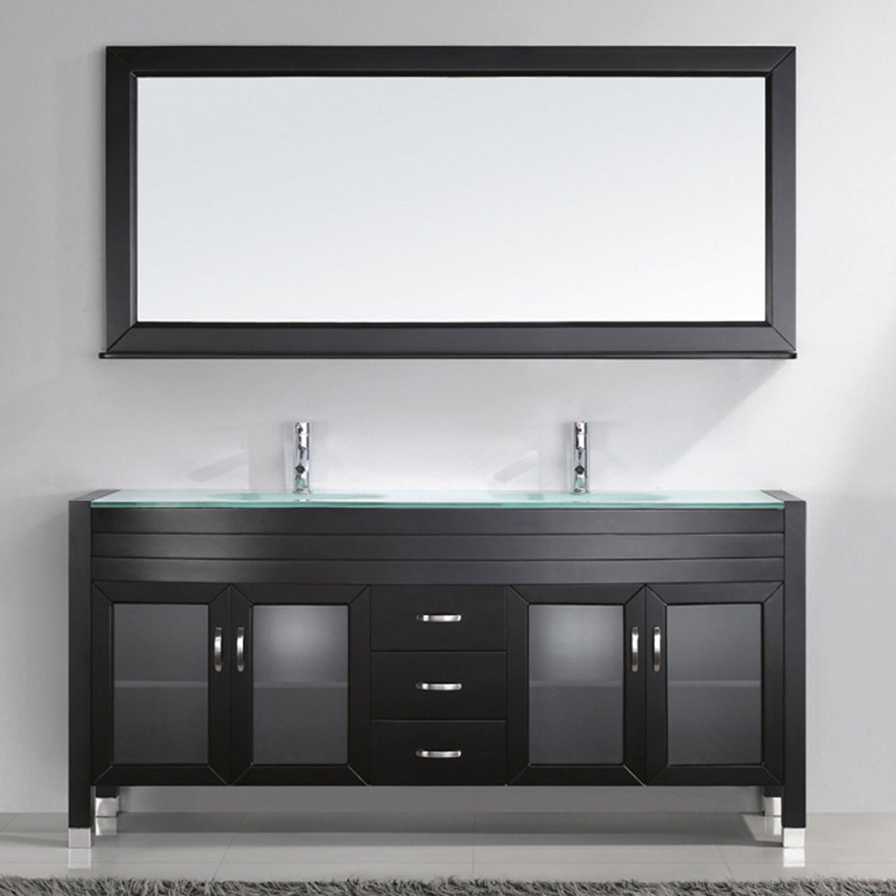 Virtu USA Ava 71" Double Round Sink Espresso Top Vanity with Polished Chrome Faucet and Mirror Vanity Virtu USA 
