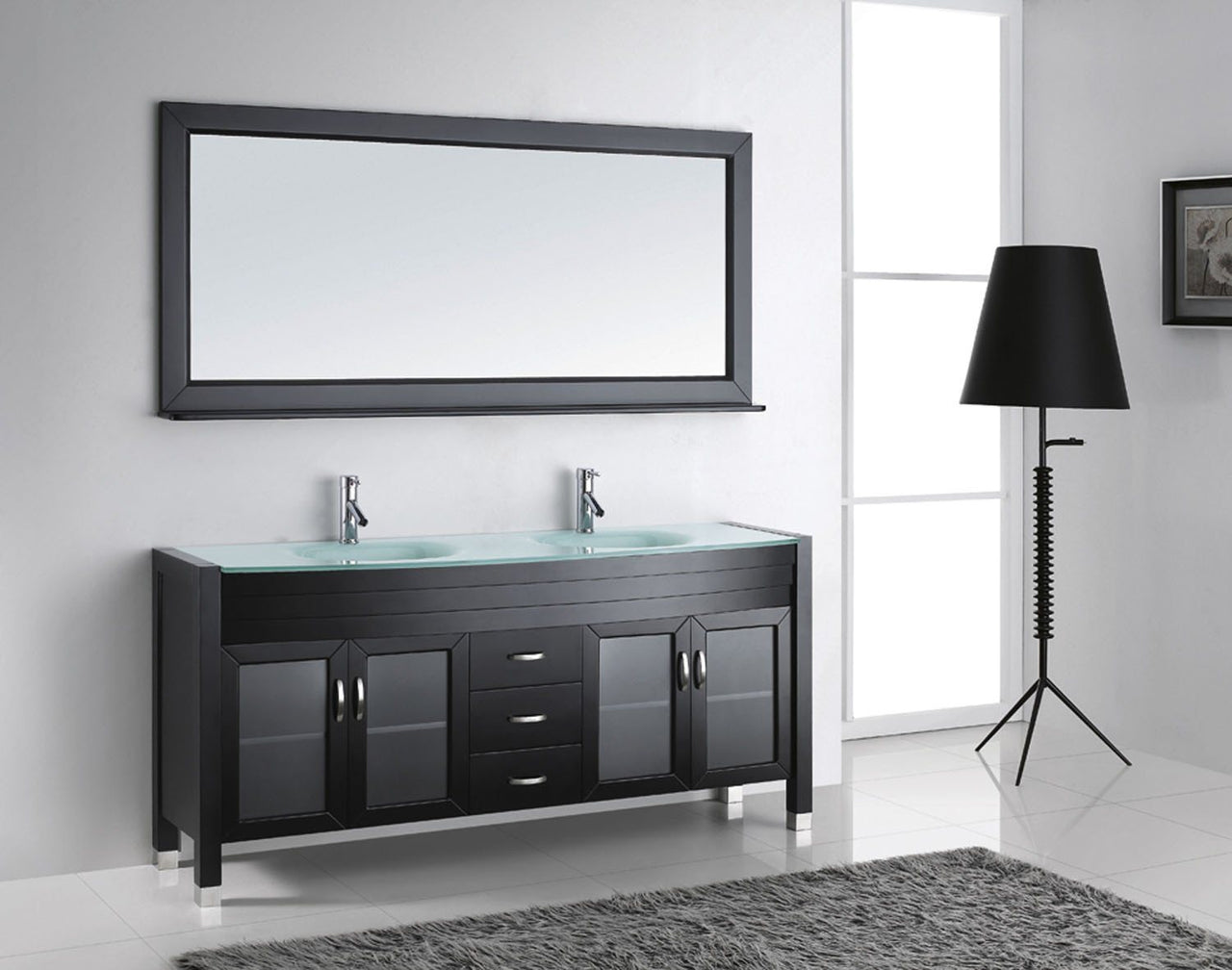 Virtu USA Ava 71" Double Round Sink Espresso Top Vanity in Espresso with Brushed Nickel Faucet and Mirror Vanity Virtu USA 