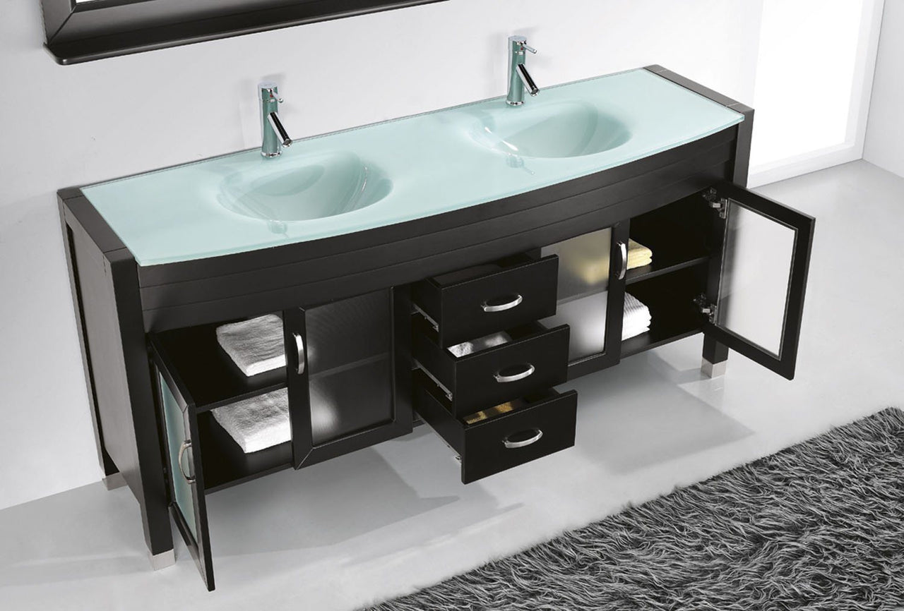 Virtu USA Ava 71" Double Round Sink Espresso Top Vanity in Espresso with Brushed Nickel Faucet and Mirror Vanity Virtu USA 